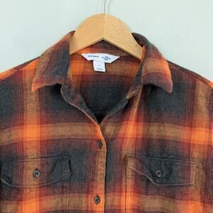 Old Navy Plaid Button Shirt S Orange Flannel Taylor Swift Evermore Boyfriend